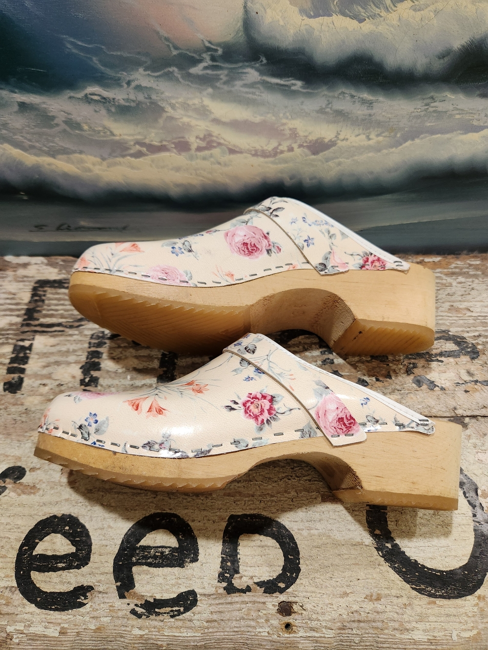 Floral Cream Leather Clogs - Swedish Design Size 39 - Picture 6 of 6